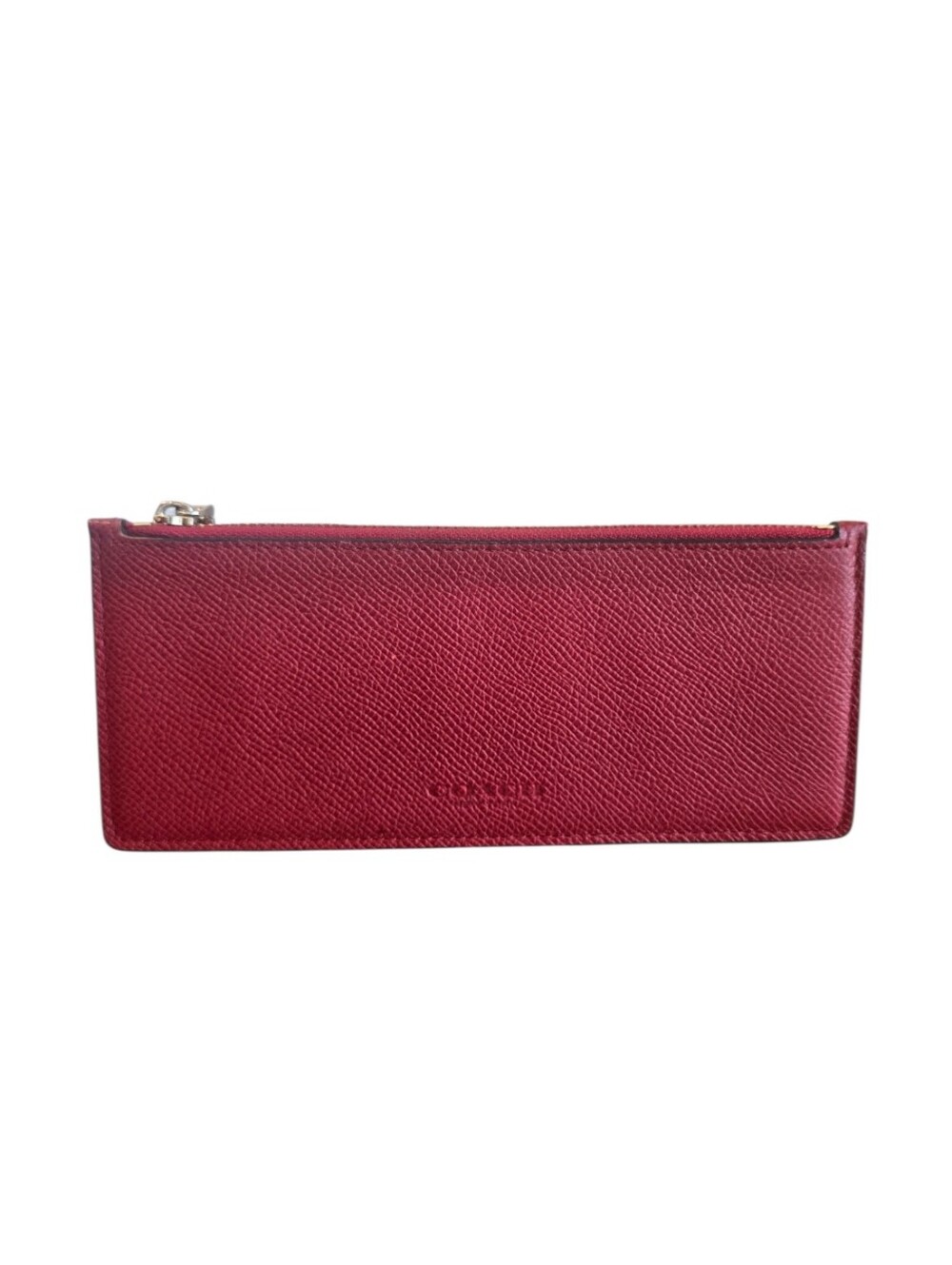 Coach Crosby Red Crossgrain Leather Slim Zipper Pouch - Picture 1 of 6